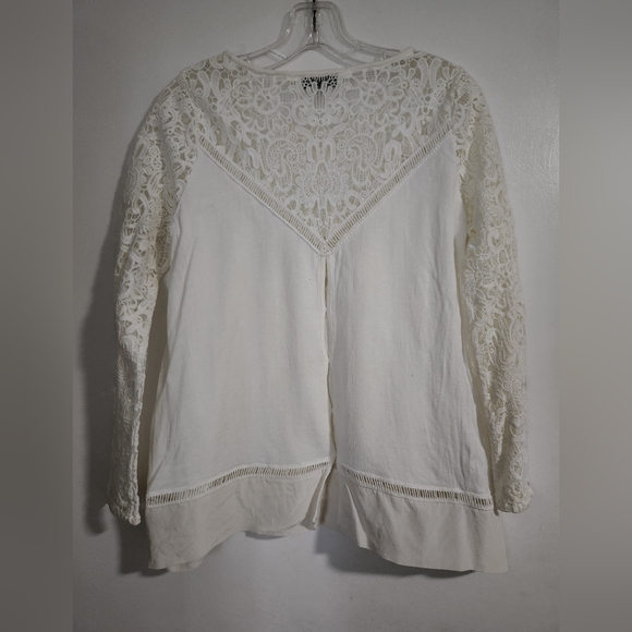 Sandro Paris Women Blouse Cream With Lace Sz Medium - Picture 3 of 7